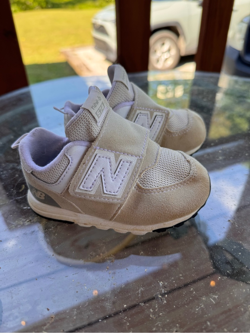 New Balance Toddler Beige and White Velcro Sneakers